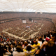 The famous fish-eye shot of the Pontiac Silverdome during WrestleMania III.
